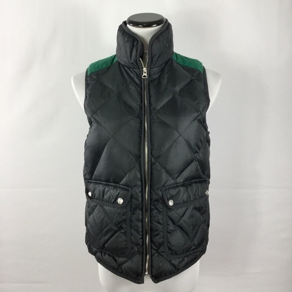 Lauren James Easton Vest Down Black Green Quilted Pockets Stand Up Collar Size M - Picture 4 of 15